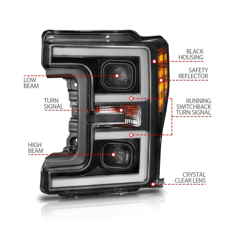 ANZO LED Headlights 17 - 18 Ford F - 250 Super Duty Plank - Style L.E.D. Headlight Black (Pair) - CPC Performance