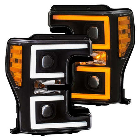 ANZO LED Headlights 17 - 18 Ford F - 250 Super Duty Plank - Style L.E.D. Headlight Black (Pair) - CPC Performance