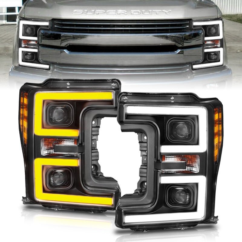 ANZO LED Headlights 17 - 18 Ford F - 250 Super Duty Plank - Style L.E.D. Headlight Black (Pair) - CPC Performance