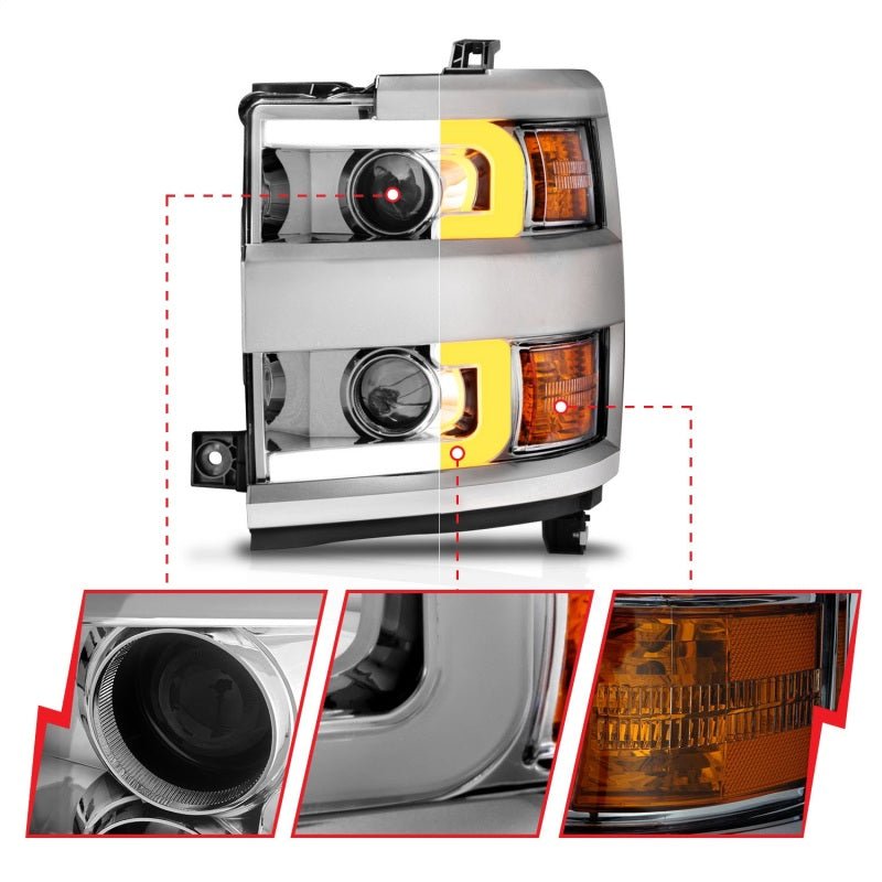 ANZO Projector Headlights 15 - 17 Chevrolet Silverado 2500HD / 3500HD Chrome w/ Chrome Rim - CPC Performance