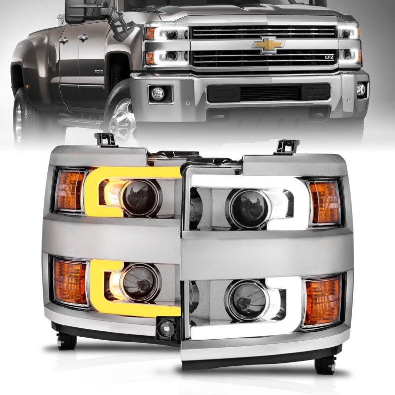 ANZO Projector Headlights 15 - 17 Chevrolet Silverado 2500HD / 3500HD Chrome w/ Chrome Rim - CPC Performance