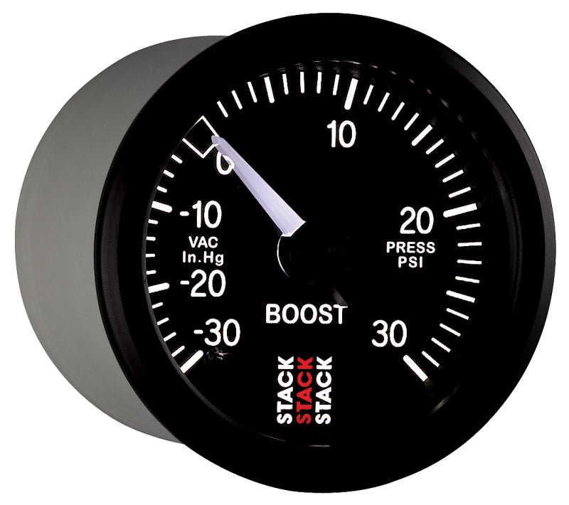 Autometer 52mm Stack Instruments - 30INHG to +30PSI Mechanical Boost Gauge - Black - CPC Performance