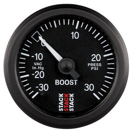 Autometer 52mm Stack Instruments - 30INHG to +30PSI Mechanical Boost Gauge - Black - CPC Performance
