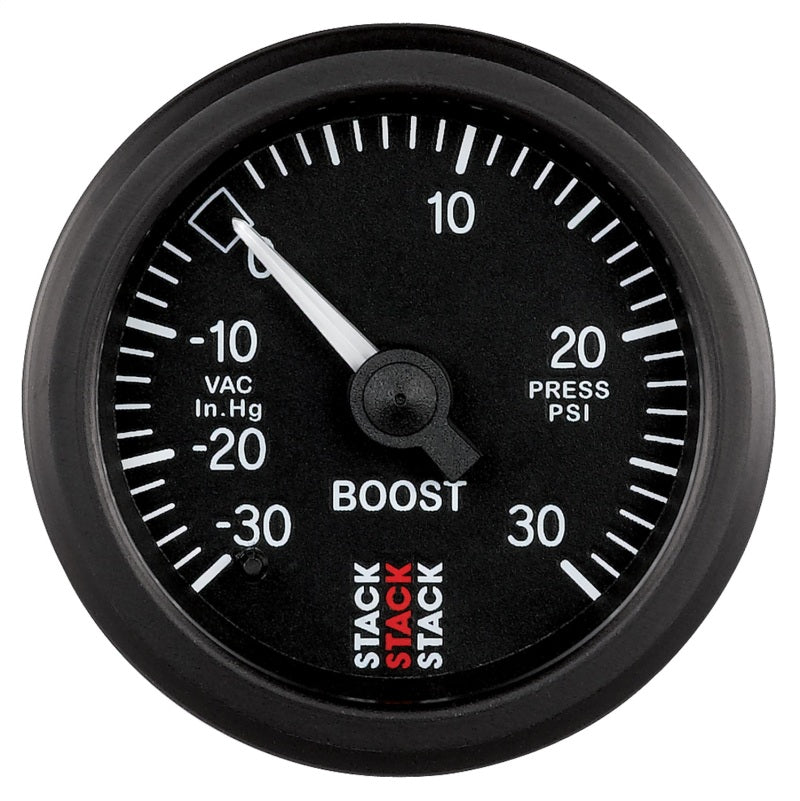 Autometer 52mm Stack Instruments - 30INHG to +30PSI Mechanical Boost Gauge - Black - CPC Performance