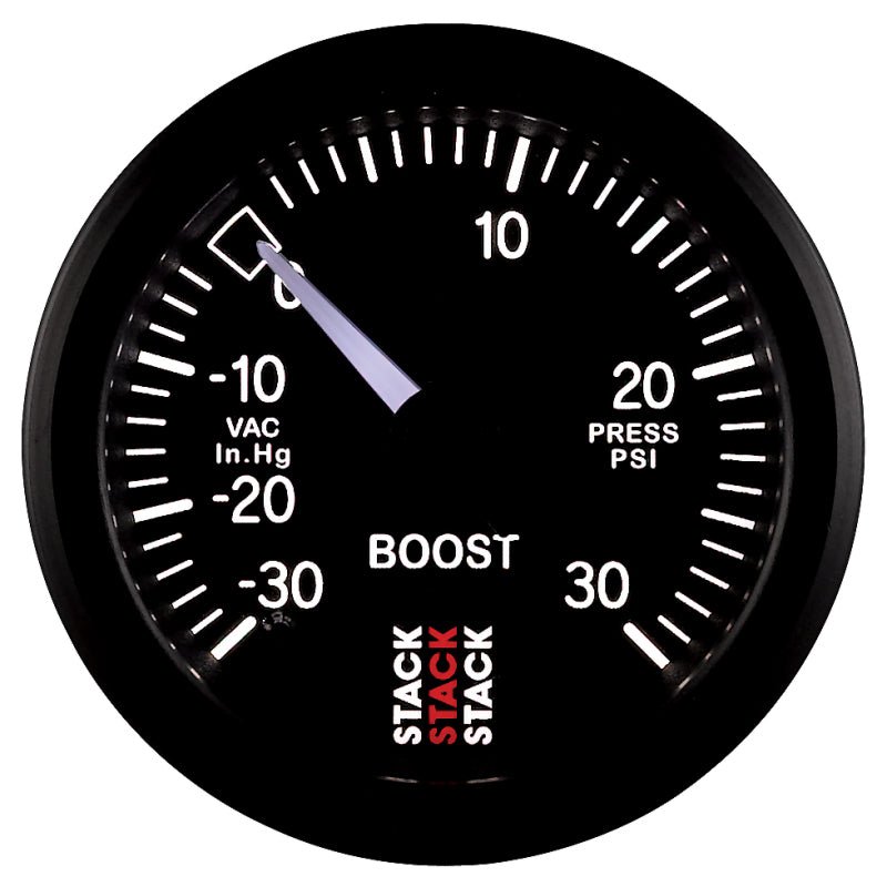 Autometer 52mm Stack Instruments - 30INHG to +30PSI Mechanical Boost Gauge - Black - CPC Performance