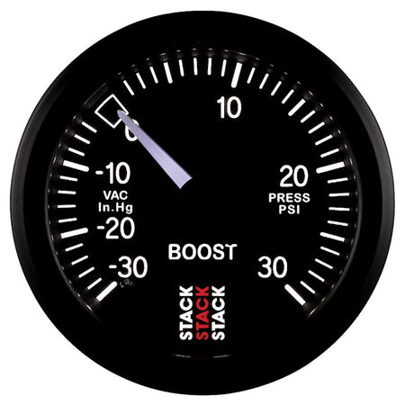 Autometer 52mm Stack Instruments - 30INHG to +30PSI Mechanical Boost Gauge - Black - CPC Performance