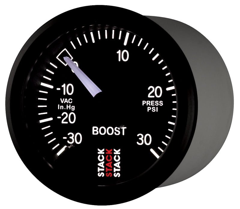 Autometer 52mm Stack Instruments - 30INHG to +30PSI Mechanical Boost Gauge - Black - CPC Performance