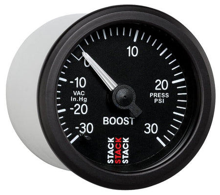Autometer 52mm Stack Instruments - 30INHG to +30PSI Mechanical Boost Gauge - Black - CPC Performance