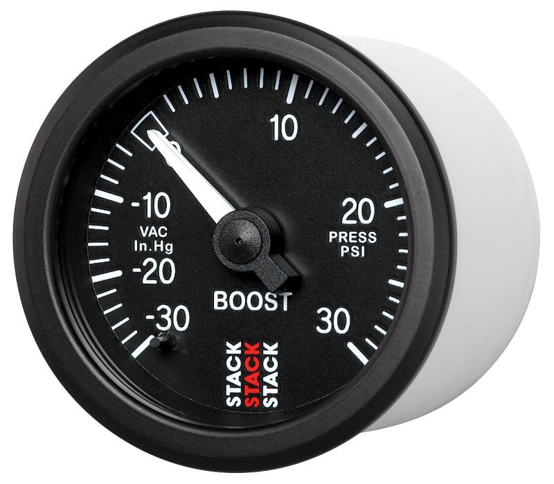 Autometer 52mm Stack Instruments - 30INHG to +30PSI Mechanical Boost Gauge - Black - CPC Performance