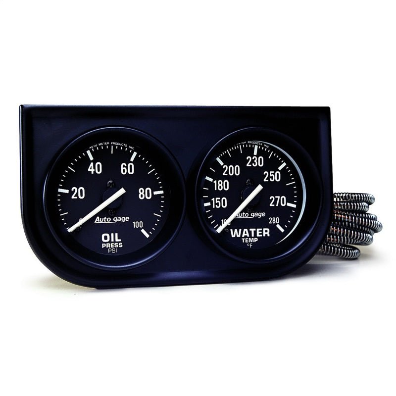 Autometer AutoGage Two - Gauge Console 52.4mm Mech 0 - 100 PSI Oil Press / 130 - 280 Deg Water Temp - Black - CPC Performance