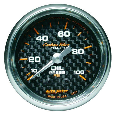 Autometer Carbon Fiber 52mm 100 PSI Mechanical Oil Pressure Gauge - CPC Performance