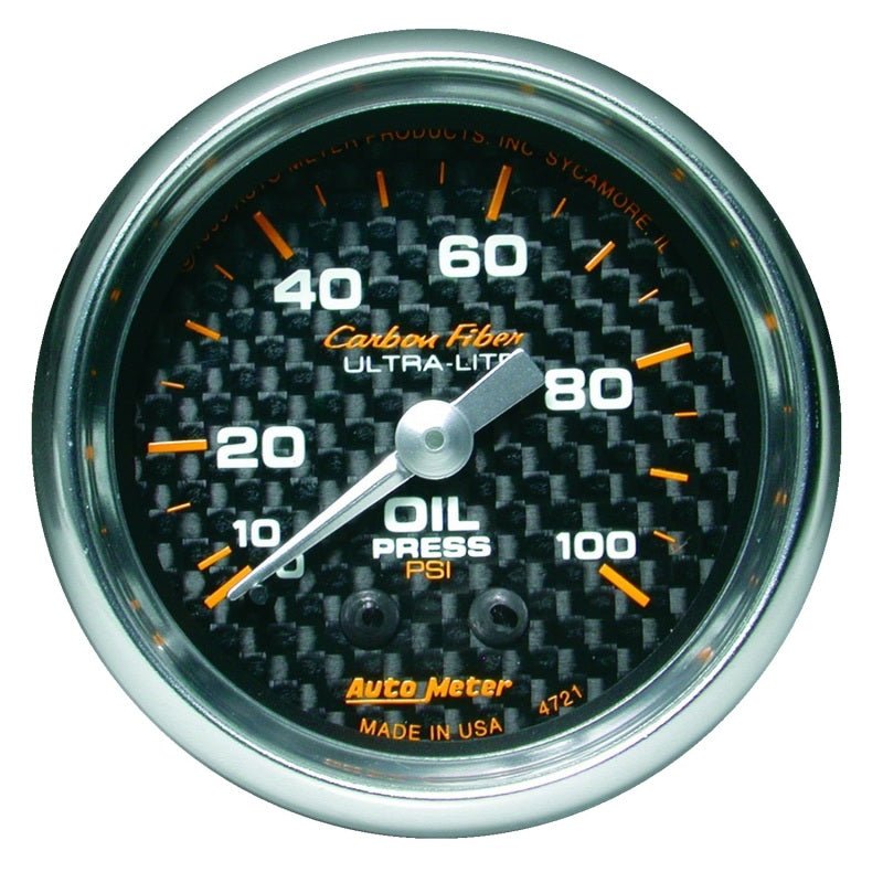 Autometer Carbon Fiber 52mm 100 PSI Mechanical Oil Pressure Gauge - CPC Performance