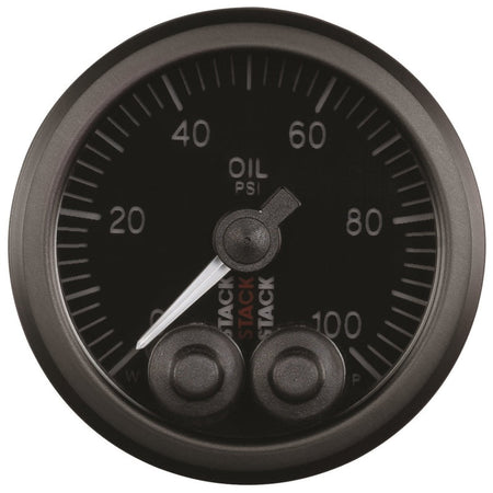 Autometer Stack Instruments Pro Control 52mm 0 - 100 PSI Oil Pressure Gauge - Black (1/8in NPTF Male) - CPC Performance