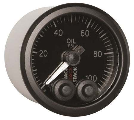 Autometer Stack Instruments Pro Control 52mm 0 - 100 PSI Oil Pressure Gauge - Black (1/8in NPTF Male) - CPC Performance