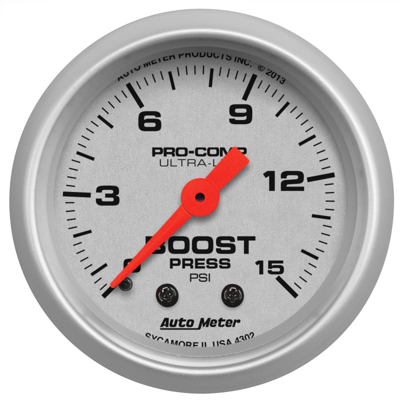 Autometer Ultra - Lite 52mm 0 - 15 PSI Mechanical Boost Gauge - CPC Performance