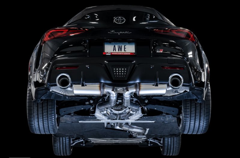 AWE 2020 Toyota Supra A90 Resonated Touring Edition Exhaust - 5in Chrome Silver Tips - CPC Performance