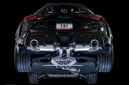 AWE 2020 Toyota Supra A90 Resonated Touring Edition Exhaust - 5in Chrome Silver Tips - CPC Performance
