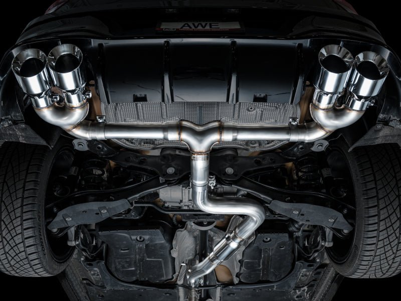 AWE MK8 Volkswagen Golf R 3in Track Edition Quad Exhaust - Chrome Silver Tips - CPC Performance