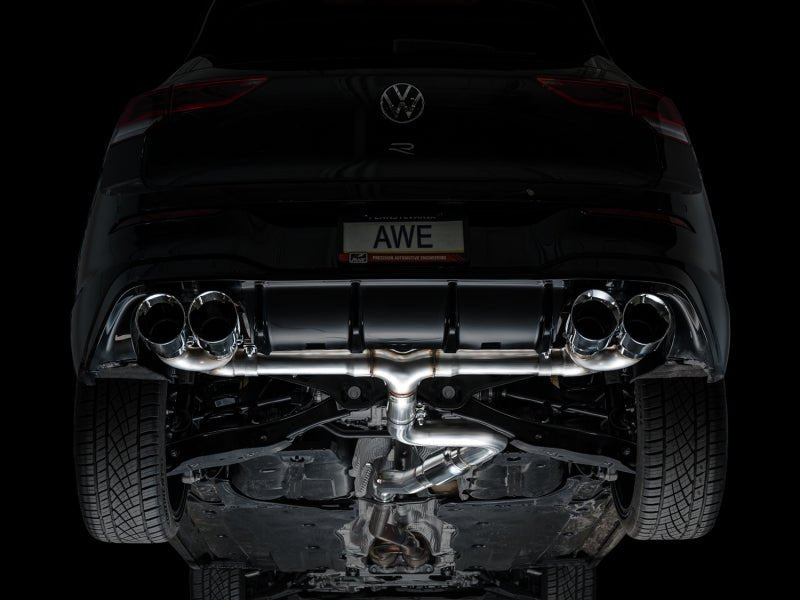 AWE MK8 Volkswagen Golf R 3in Track Edition Quad Exhaust - Chrome Silver Tips - CPC Performance