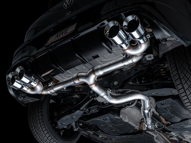 AWE MK8 Volkswagen Golf R 3in Track Edition Quad Exhaust - Chrome Silver Tips - CPC Performance