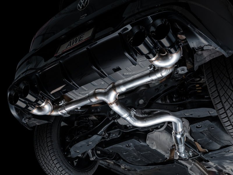 AWE MK8 Volkswagen Golf R 3in Track Edition Quad Exhaust - Diamond Black Tips - CPC Performance
