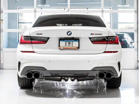 AWE Tuning 2019+ BMW M340i (G20) Non - Resonated Touring Edition Exhaust - Quad Chrome Silver Tips - CPC Performance