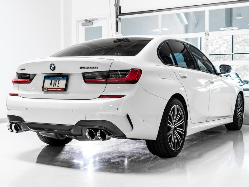 AWE Tuning 2019+ BMW M340i (G20) Non - Resonated Touring Edition Exhaust - Quad Chrome Silver Tips - CPC Performance
