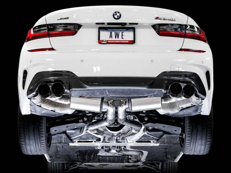 AWE Tuning 2019+ BMW M340i (G20) Resonated Touring Edition Exhaust - Quad Diamond Black Tips - CPC Performance
