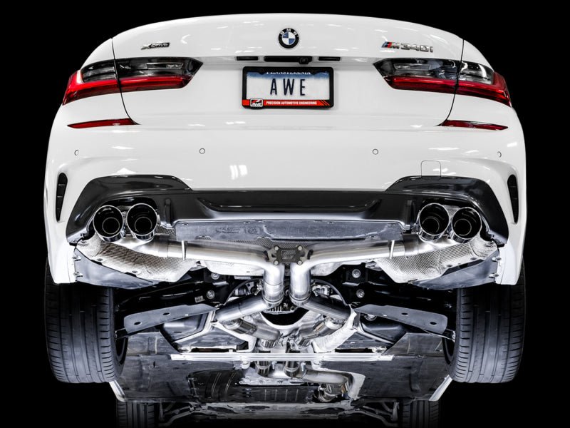 AWE Tuning 2019+ BMW M340i (G20) Track Edition Exhaust - Quad Chrome Silver Tips - CPC Performance
