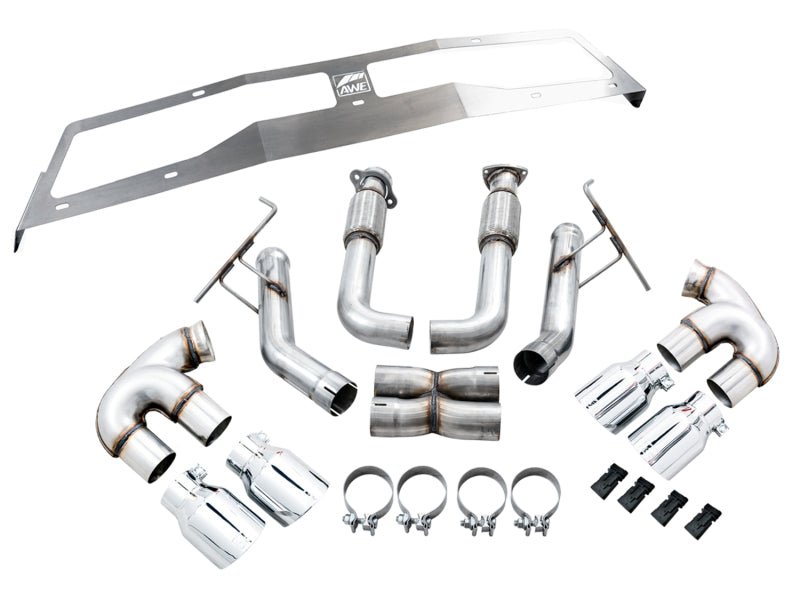 AWE Tuning 2020 Chevrolet Corvette (C8) Track Edition Exhaust - Quad Chrome Silver Tips - CPC Performance