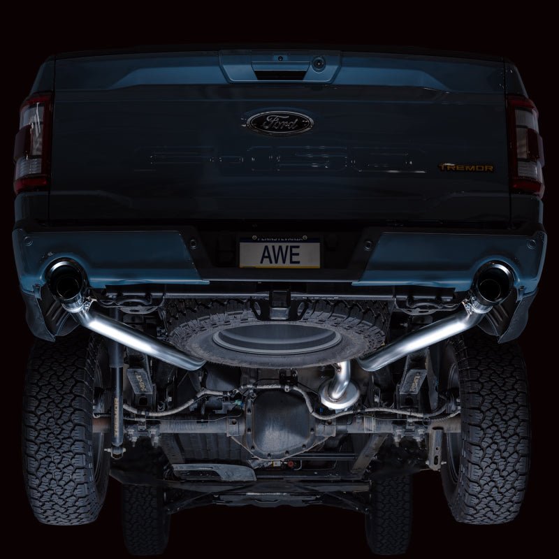 AWE Tuning 2021+ Ford F - 150 Tremor (w/ Bumper Cutouts) 0FG Non - Resonated Catback - Diamond Black Tips - CPC Performance