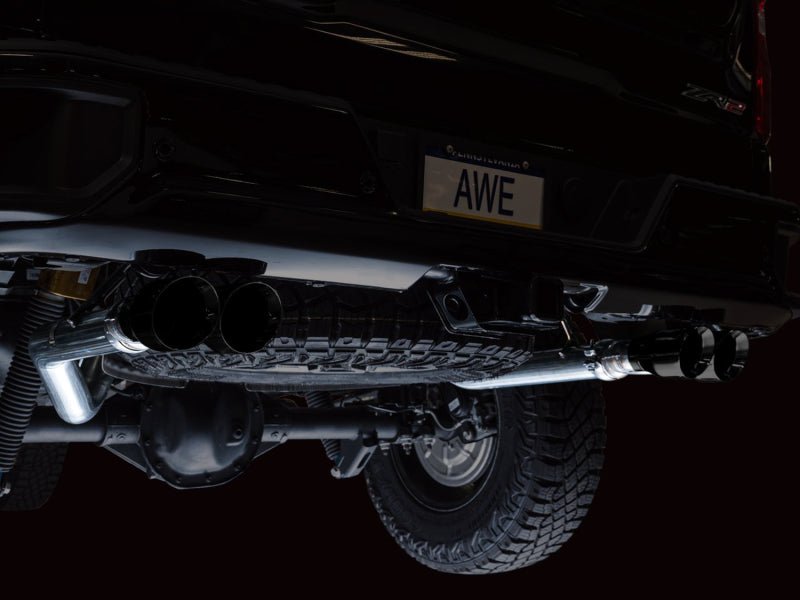 AWE Tuning 22 - 23 GMC Sierra 1500 AT4X 6.2L 0FG Catback Split Dual (Flat Bumper) - Diamond Black Tips - CPC Performance