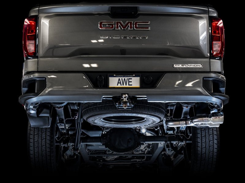 AWE Tuning 4th Gen GM 1500 5.3L 0FG Catback Dual Side Exit (Flat Bumper) - Chrome Tips - CPC Performance