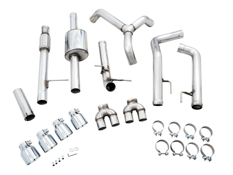 AWE Tuning 4th Gen GM 1500 5.3L 0FG Catback Split Rear Exit (w/ Bumper Cutouts) - Quad Chrome Tips - CPC Performance