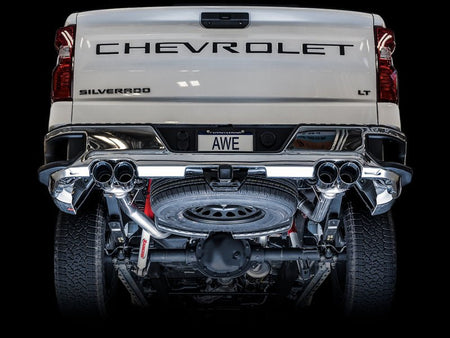 AWE Tuning 4th Gen GM 1500 5.3L 0FG Catback Split Rear Exit (w/ Bumper Cutouts) - Quad Chrome Tips - CPC Performance