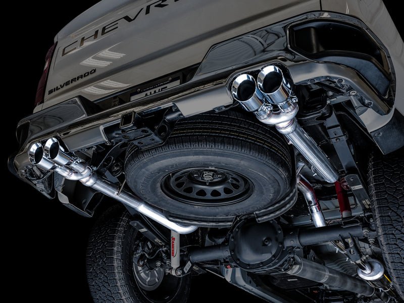 AWE Tuning 4th Gen GM 1500 5.3L 0FG Catback Split Rear Exit (w/ Bumper Cutouts) - Quad Chrome Tips - CPC Performance