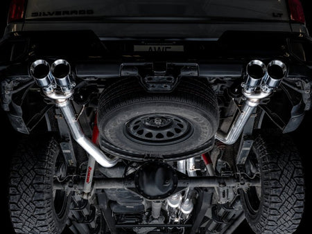 AWE Tuning 4th Gen GM 1500 6.2L 0FG Catback Split Rear Exit (w/ Bumper Cutouts) - Quad Chrome Tips - CPC Performance
