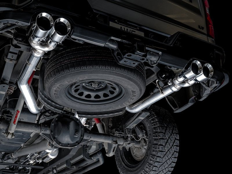 AWE Tuning 4th Gen GM 1500 6.2L 0FG Catback Split Rear Exit (w/ Bumper Cutouts) - Quad Chrome Tips - CPC Performance