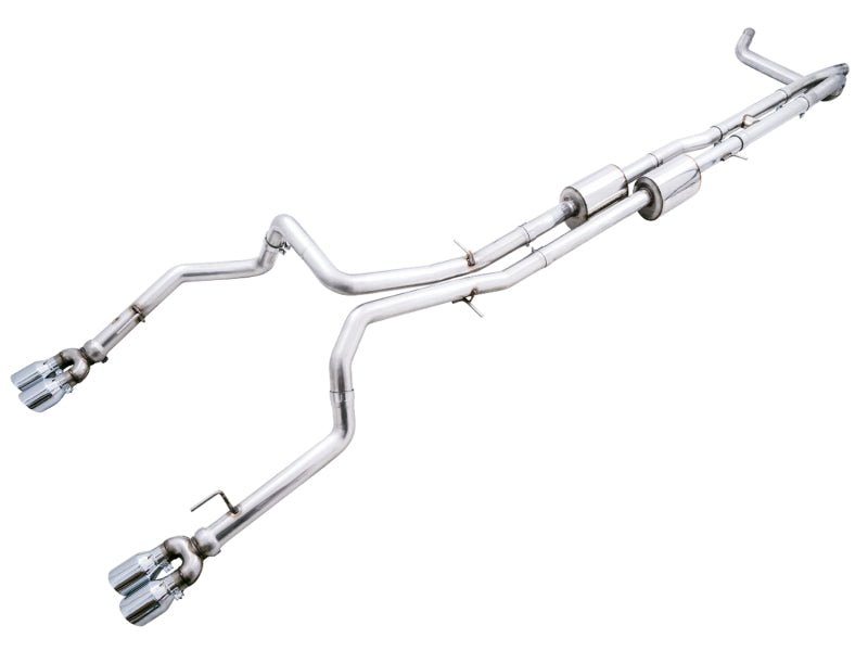 AWE Tuning 4th Gen GM 1500 6.2L 0FG Catback Split Rear Exit (w/ Bumper Cutouts) - Quad Chrome Tips - CPC Performance