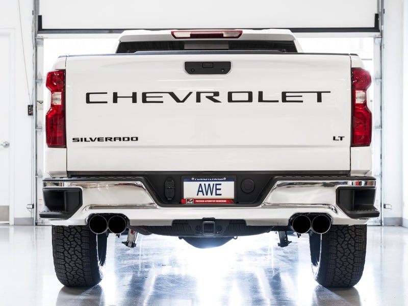 AWE Tuning 4th Gen GM 1500 6.2L 0FG Catback Split Rear Exit (w/ Bumper Cutouts) - Quad Diamond Tips - CPC Performance