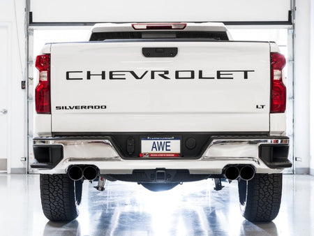 AWE Tuning 4th Gen GM 1500 6.2L 0FG Catback Split Rear Exit (w/ Bumper Cutouts) - Quad Diamond Tips - CPC Performance