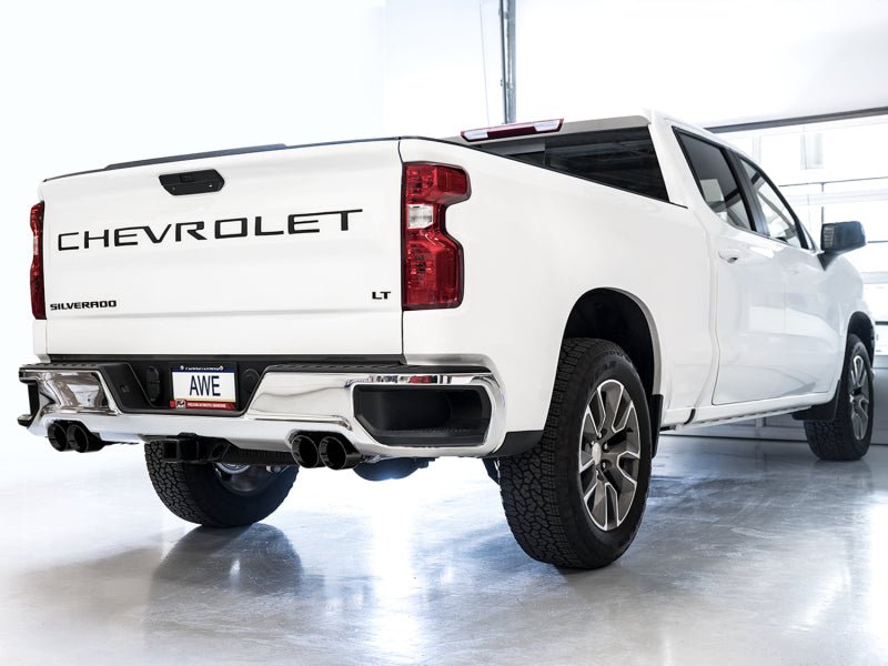 AWE Tuning 4th Gen GM 1500 6.2L 0FG Catback Split Rear Exit (w/ Bumper Cutouts) - Quad Diamond Tips - CPC Performance