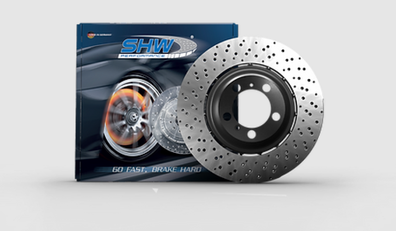 SHW 18-21 BMW M5 4.4L Left Front Cross-Drilled Lightweight Brake Rotor (34117991101)